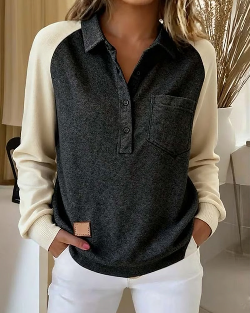 Koszulka polo z kołnierzykiem w kontrastowym kolorze, długi rękaw