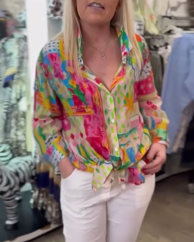 Koszula Kolorowa Stylowa z Kołnierzykiem Klapowym