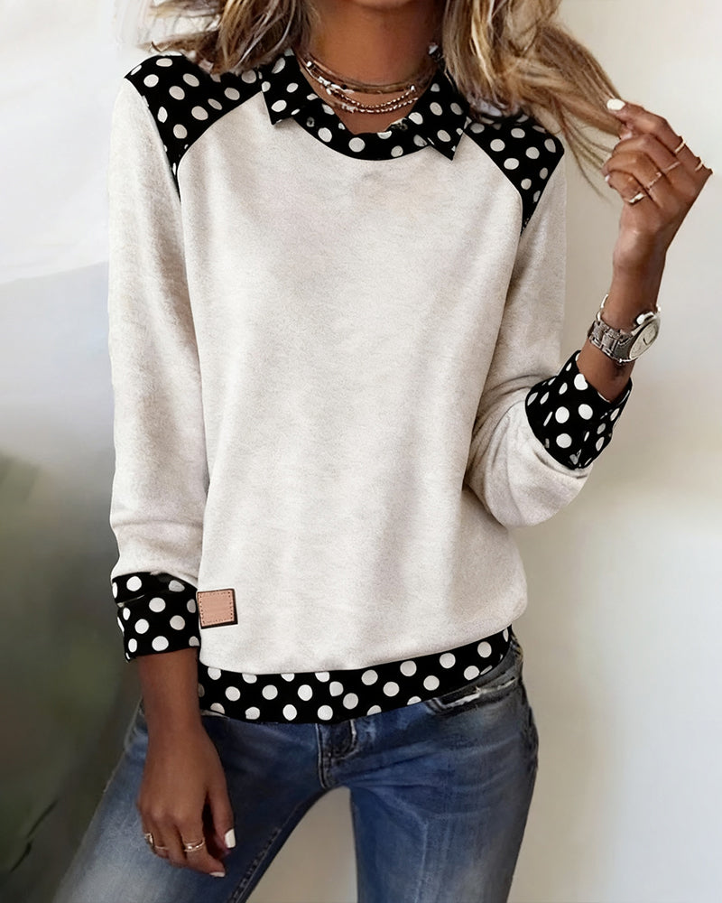 Bluzka casualowa z kołnierzykiem w kropki