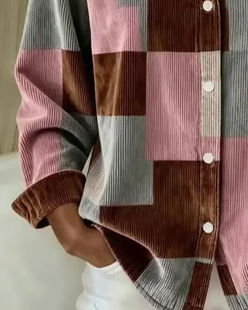 Modna koszula sztruksowa z kołnierzykiem z klapami