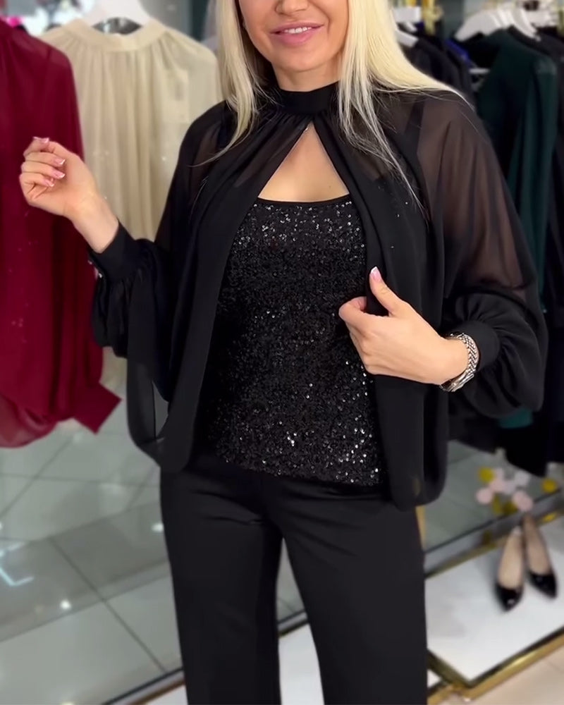 Bluzka z cekinami i rękawami typu nietoperz