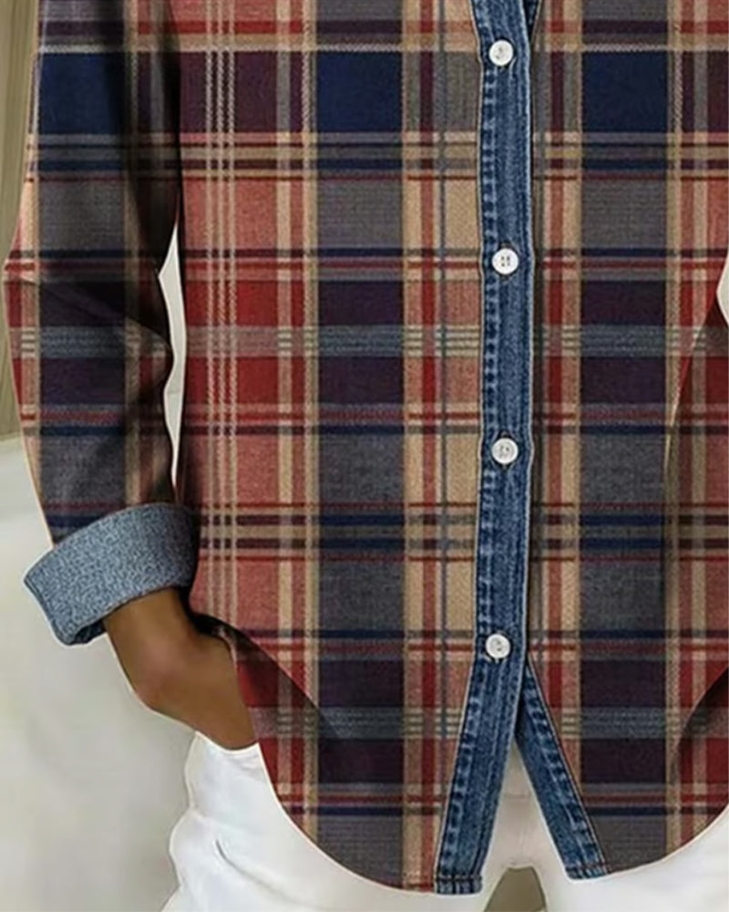 Modna bluzka w kratkę w kontrastowych kolorach