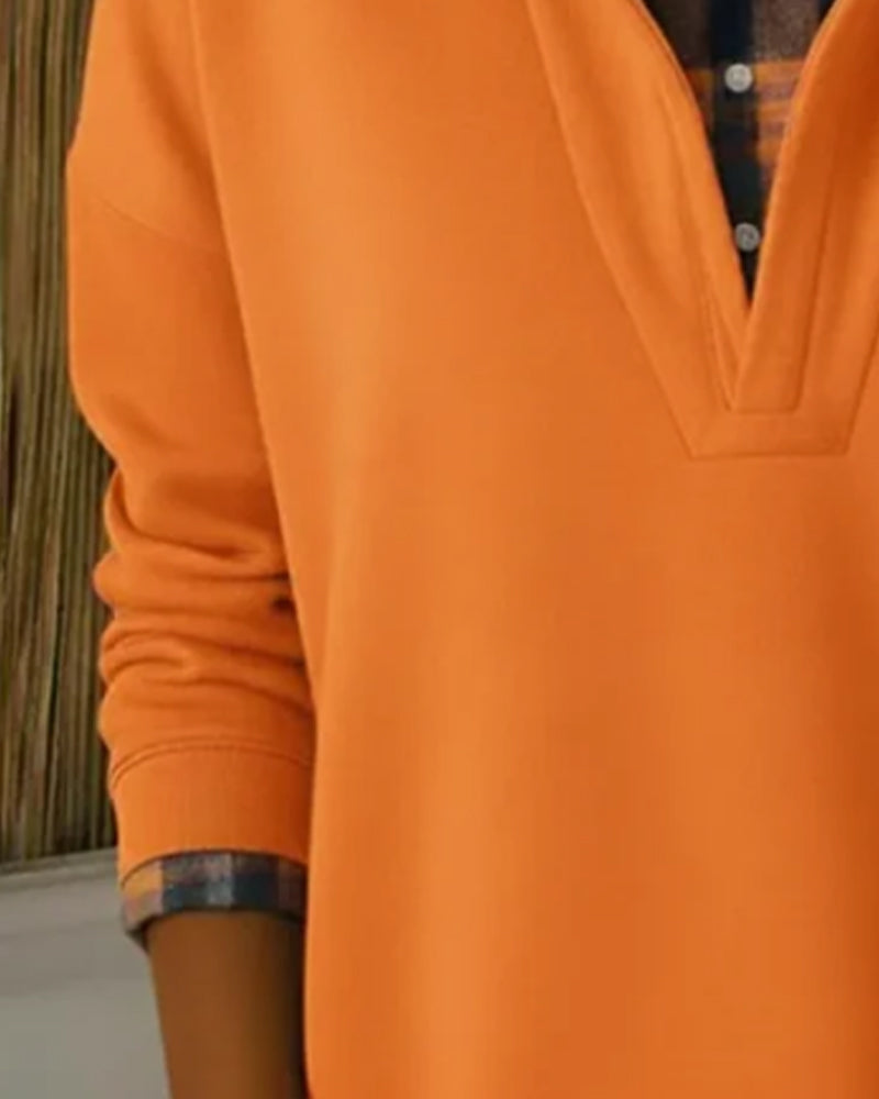 Bluza z kapturem dwuczęściowa w kratkę z imitacją patchworku