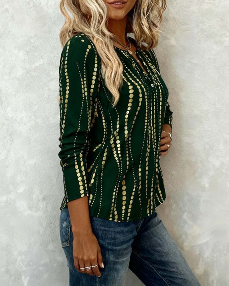 Koszulka z nadrukiem na guziki i długimi rękawami