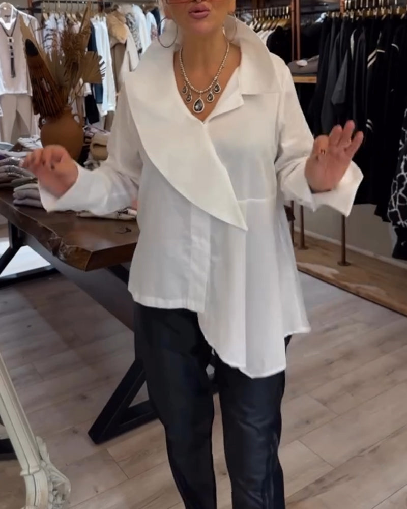 Koszula z nieregularnymi klapami, jednolity kolor