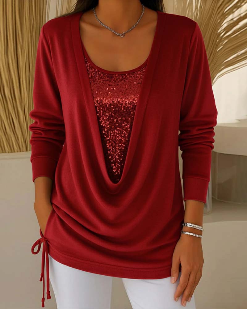 Bluzka z cekinami w kontrastowych kolorach, dwuczęściowa